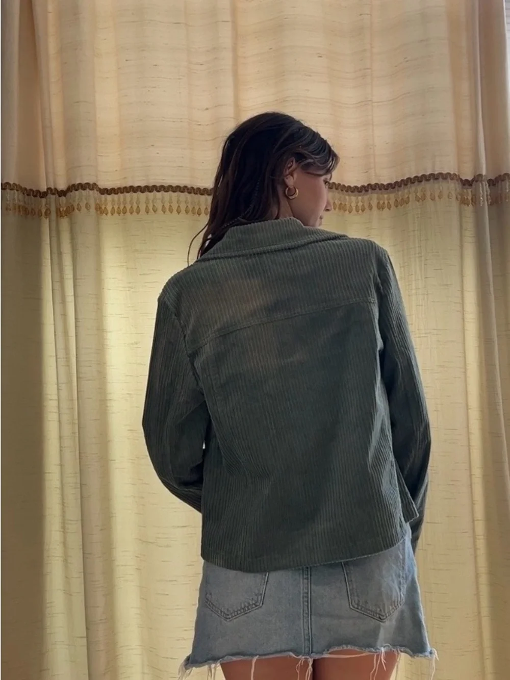 Free People Olive Green Corduroy Cropped Jacket